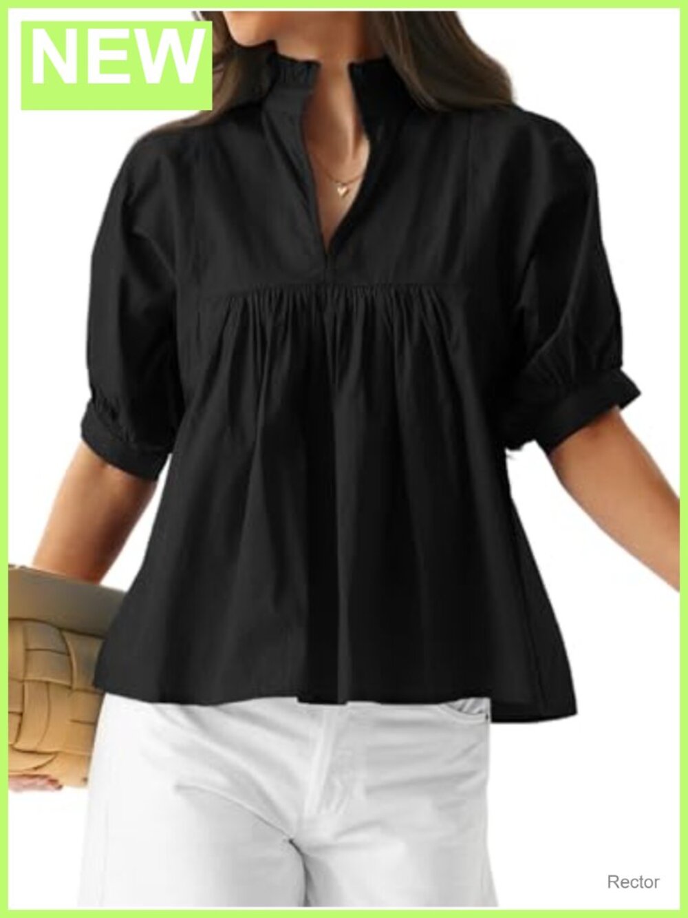 Womens Cotton Peplum Blouse V Neck Puff Sleeve Summer Top